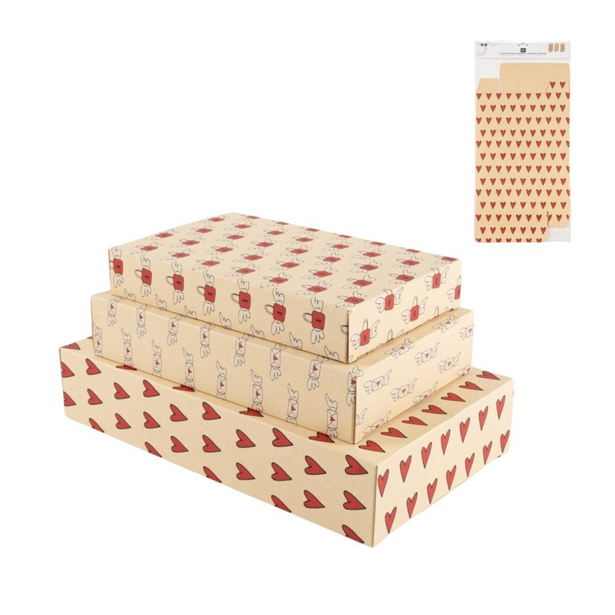 Ensemble de 3 boîtes de présentation en kraft avec un design romantique