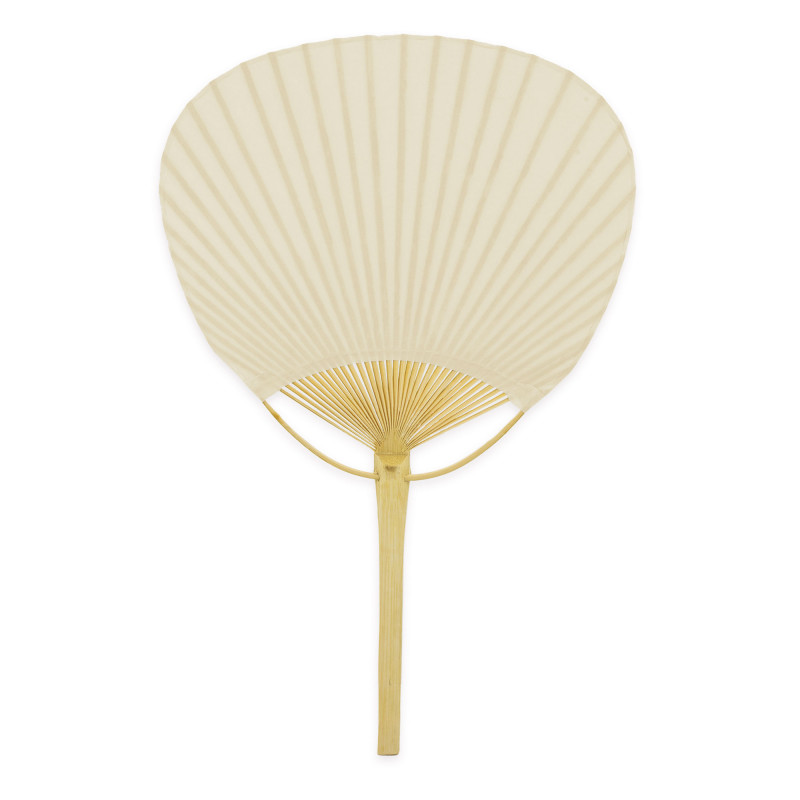 Éventail beige en bambou avec manche pour invités
