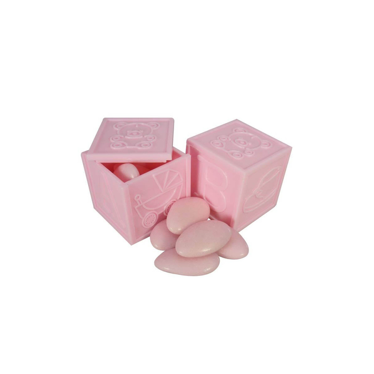 Boîte avec des motifs de bébé remplie de dragées