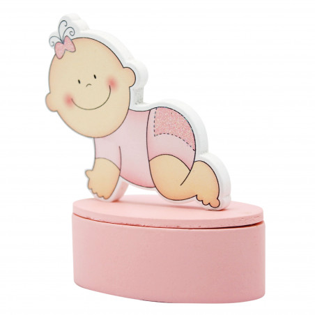 Coffret magnétique avec figurine de bébé rose pour le baptême d'une fille
