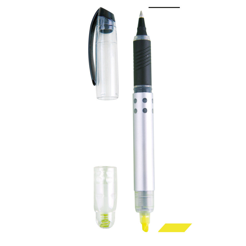 Marqueur et stylo fluorescents jaunes pour les détails de l'étudiant