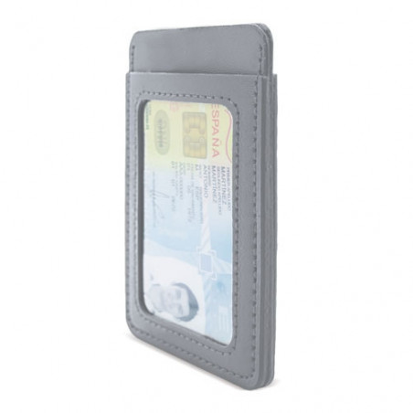 Porte-cartes argenté personnalisé dans un sac en organza pour les cadeaux de baptême