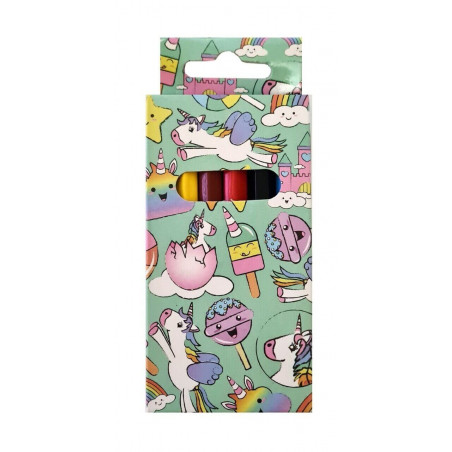 Cahier et crayons licorne dans une boîte licorne dans un sac avec un autocollant personnalisé pour les détails