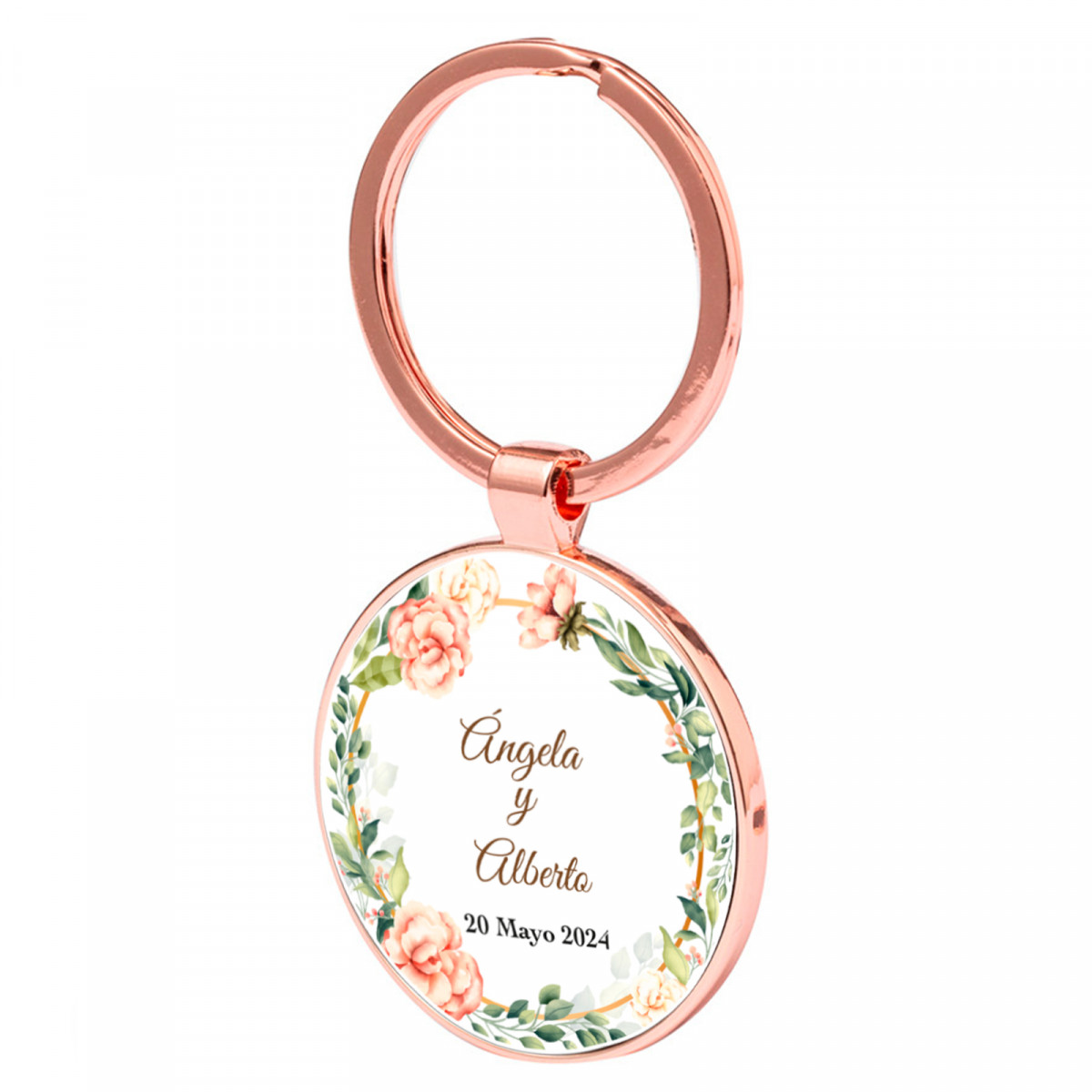 Porte-clés personnalisé en or rose pour les détails du mariage