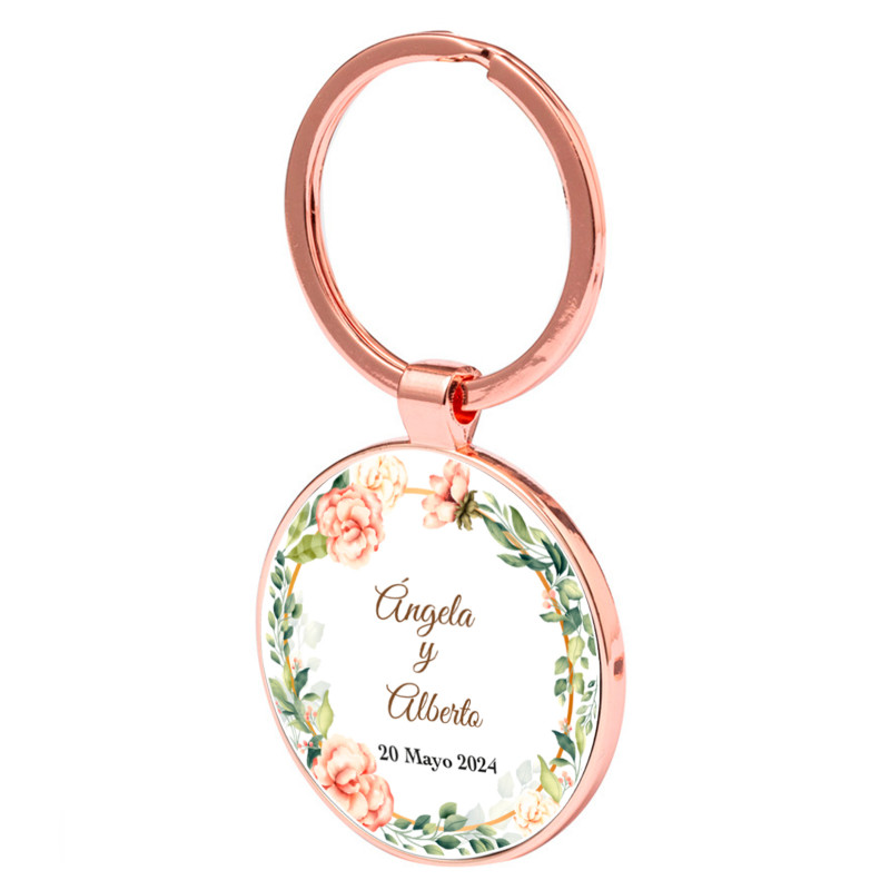 Porte-clés personnalisé en or rose pour les détails du mariage