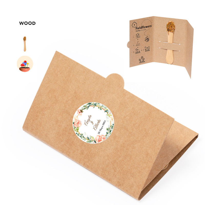 Graines de fleurs sauvages sur bâtonnets avec adhésif personnalisé pour plus de détails