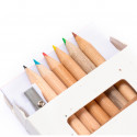 Bloc de dessin avec crayons de couleur et taille-crayon présenté dans une boîte avec des semences de fleurs pour des détails