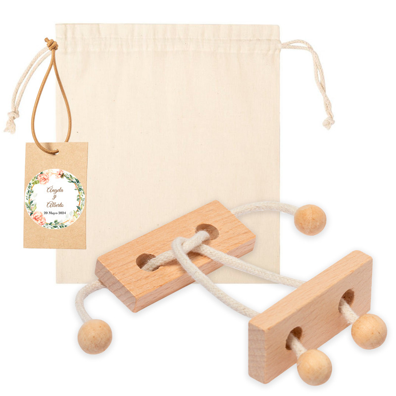 Puzzle dans un sac en coton avec étiquette personnalisée pour plus de détails