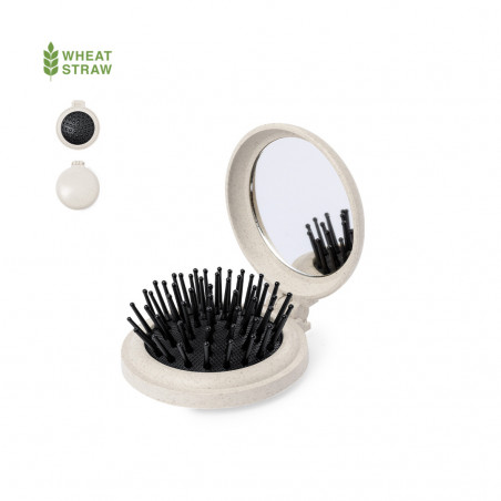 Miroir à brosse pliable dans un sac à main avec étiquette suspendue avec adhésif personnalisé pour les détails