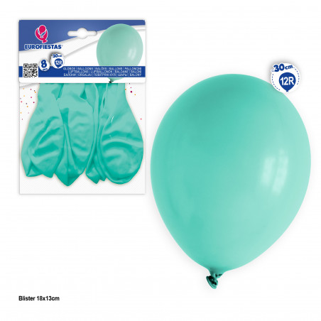 Ballons couleur menthe turquoise 8 unités pour décorer des événements