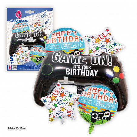 Ensemble de 5 ballons pour anniversaire avec des designs de gamer