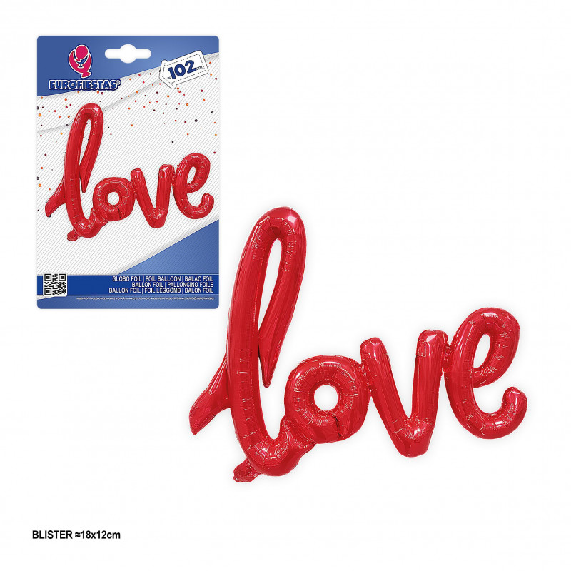 Ballon en foil en forme de lettres love en couleur rouge 102cm
