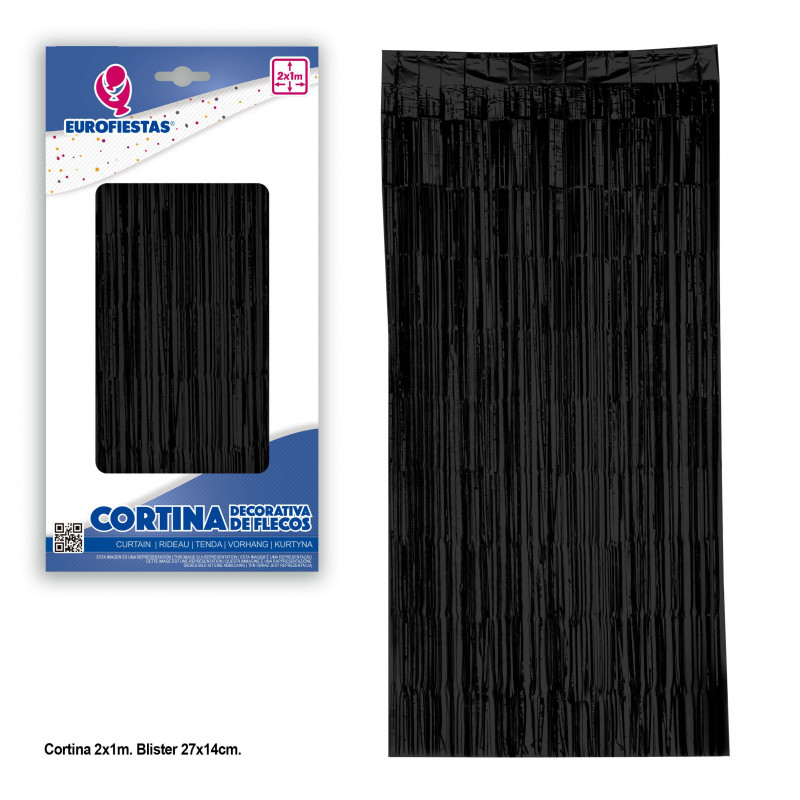 Rideau décoratif à franges noir 2x1m