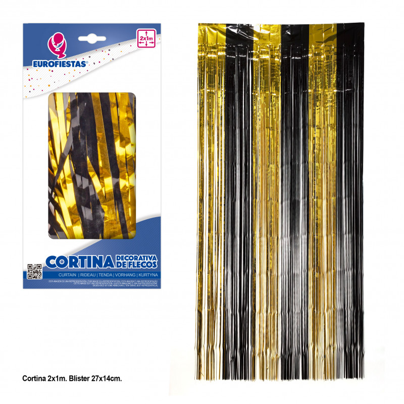 Cortine décorative à franges dorées et noires 2x1m