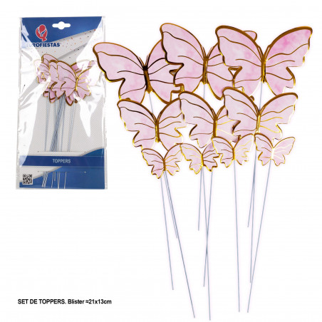 Toppers de papillons roses avec bords dorés 18 cm 10 pcs