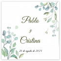Sticker carré 5 x 5 cm feuilles personnalisées mariages