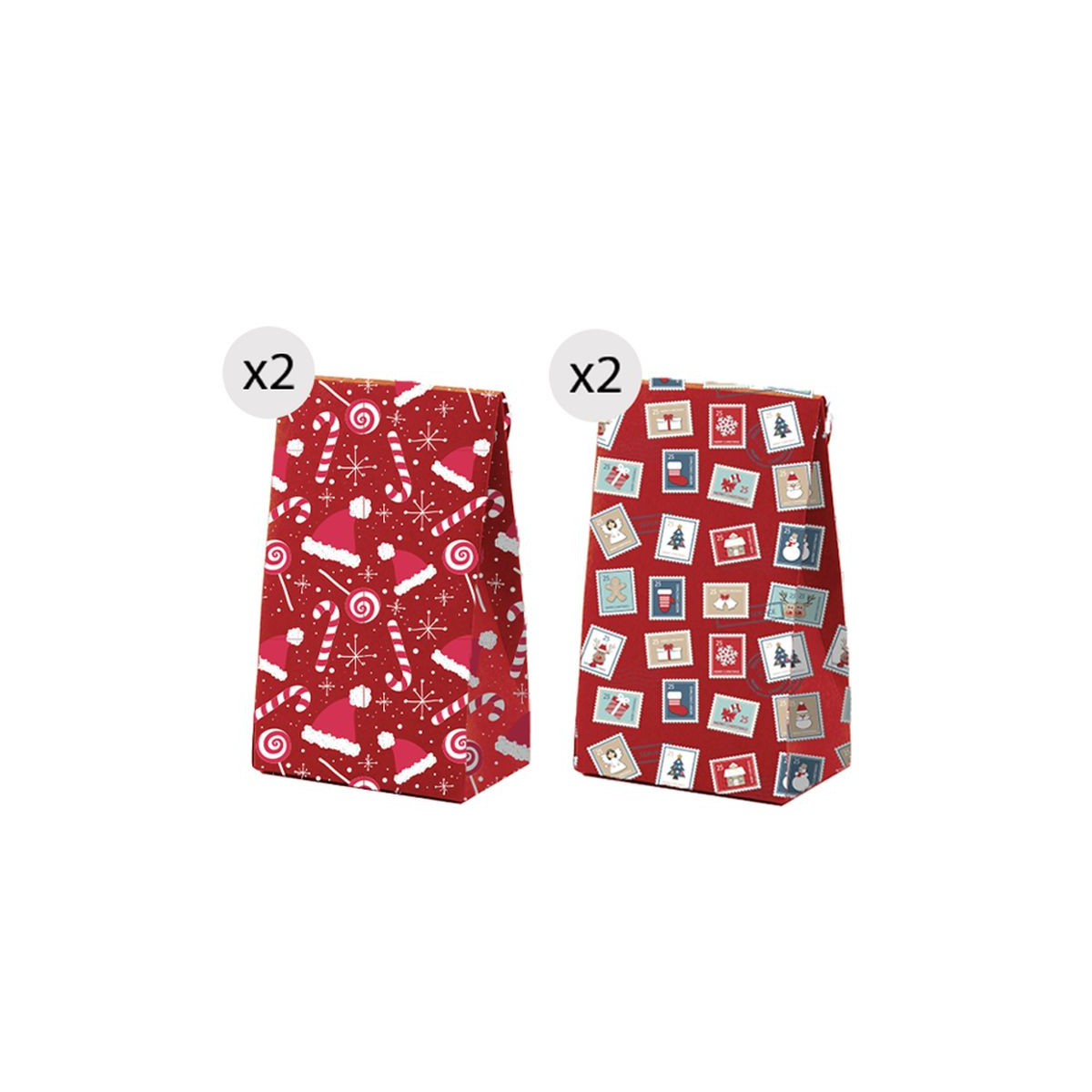 Sacs de Noël, 4 unités, 11,5x14cm, rouge