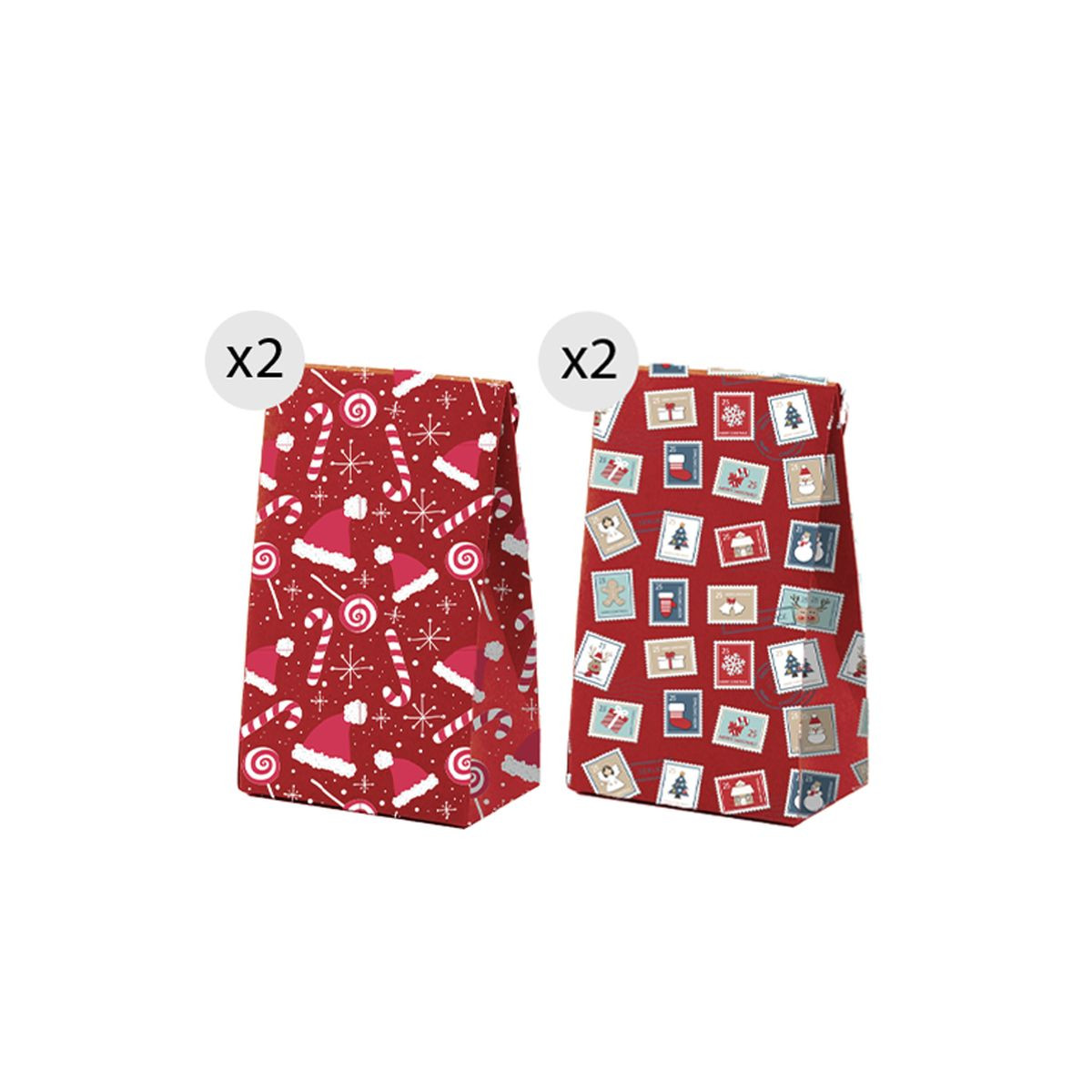 Sacs de Noël 4 unités 18x23cm rouges