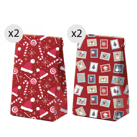 Sacs de Noël 4 unités 18x23cm rouges