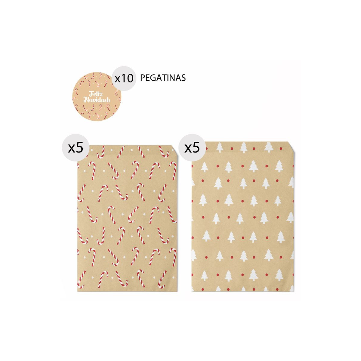 Enveloppes de 16x24 pour Noël en papier kraft 10 unités et autocollants