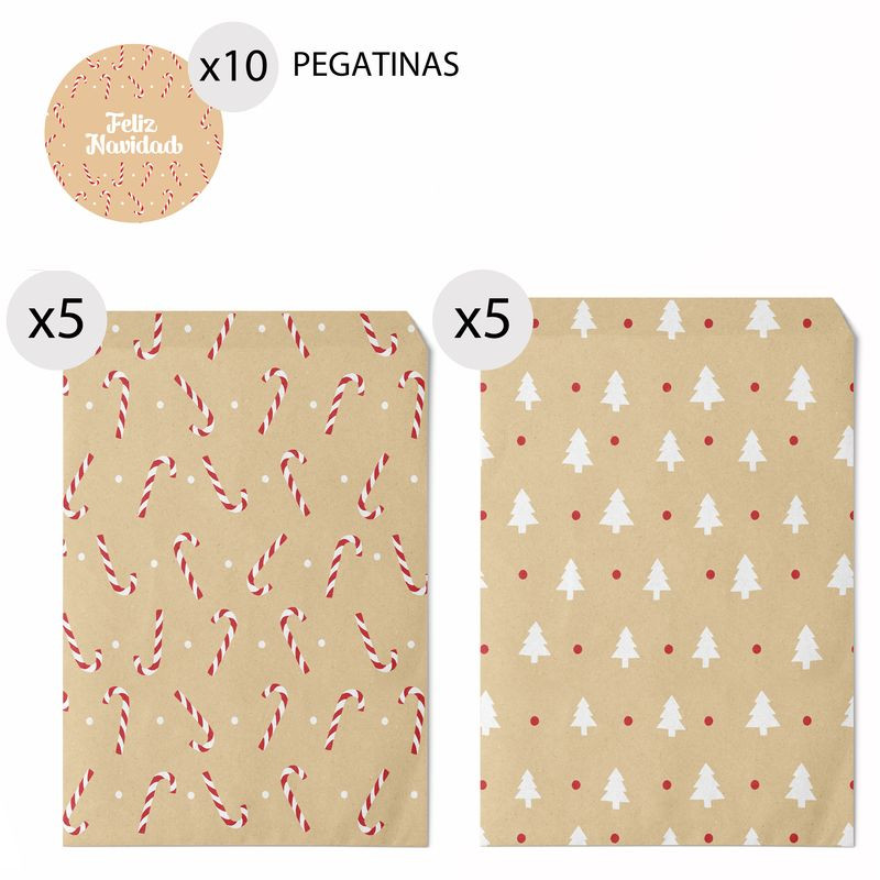 Enveloppes de 16x24 pour Noël en papier kraft 10 unités et autocollants
