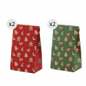 Sacs pour Noël 4 unités 11.5x14cm vert et rouge avec motifs