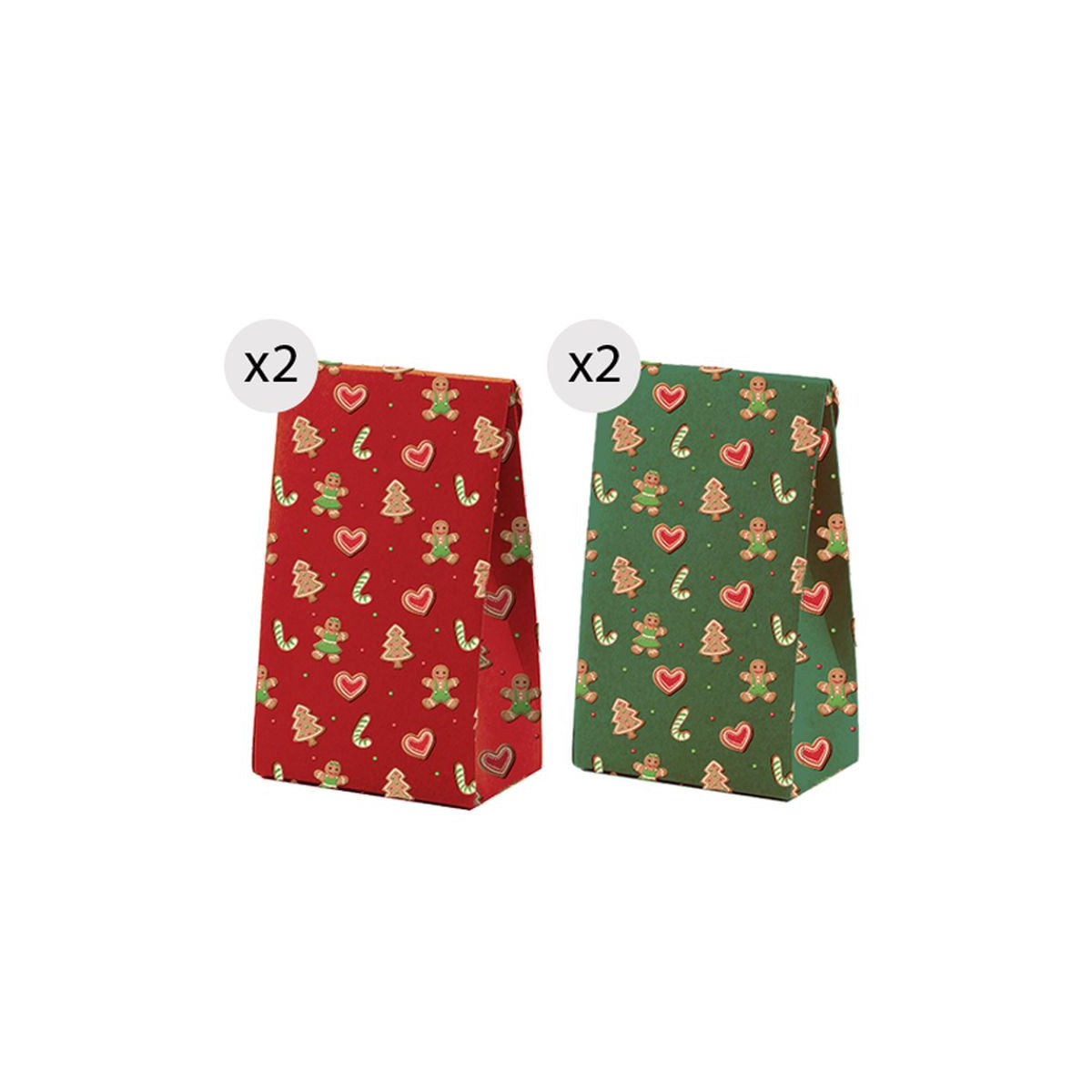 Sacs de Noël 4 unités 18x23cm verts et rouges avec motifs
