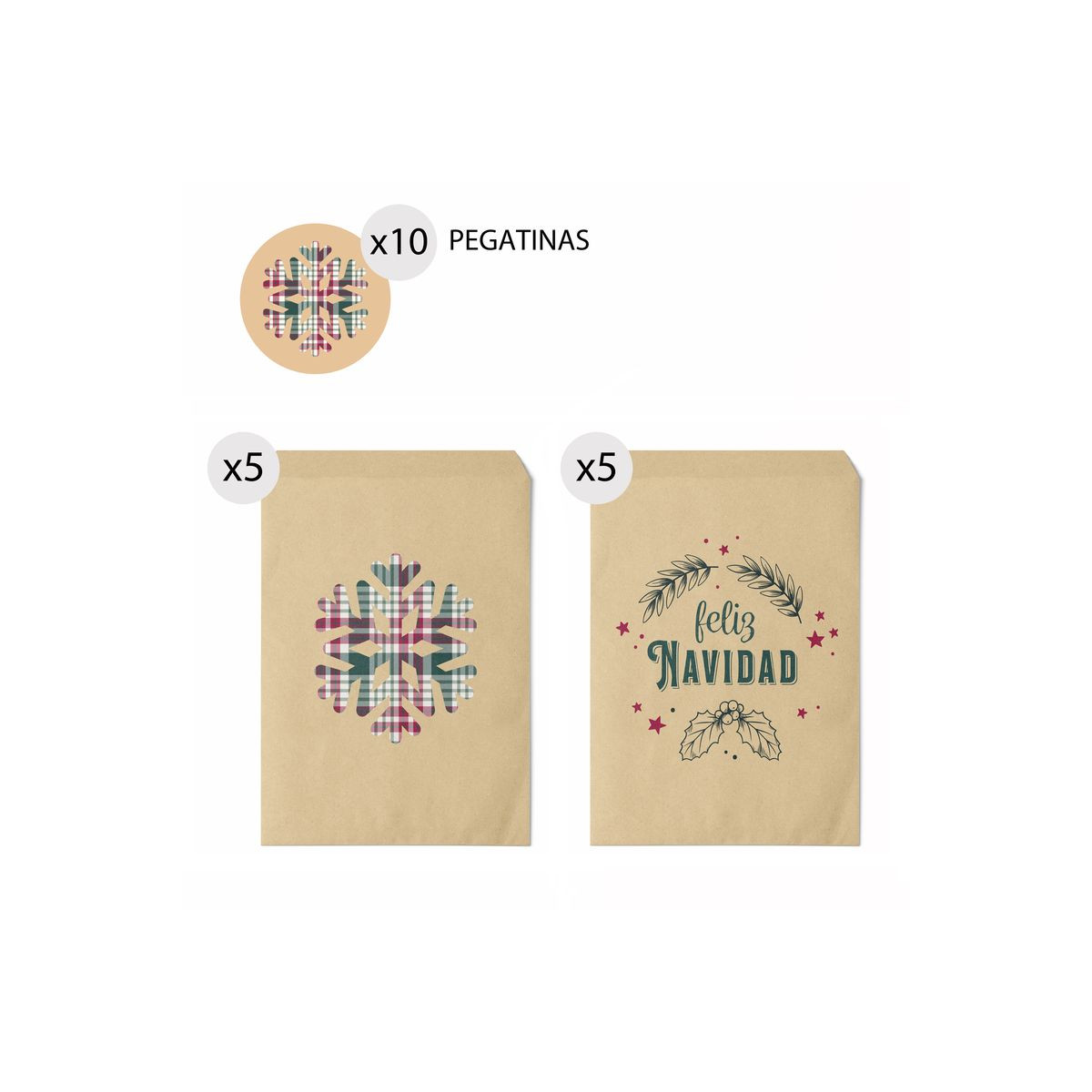 Enveloppes kraft vintage pour Noël 10 unités 13x16 et autocollants