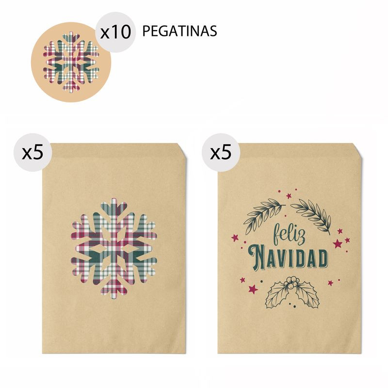 Enveloppes kraft vintage pour Noël 10 unités 13x16 et autocollants
