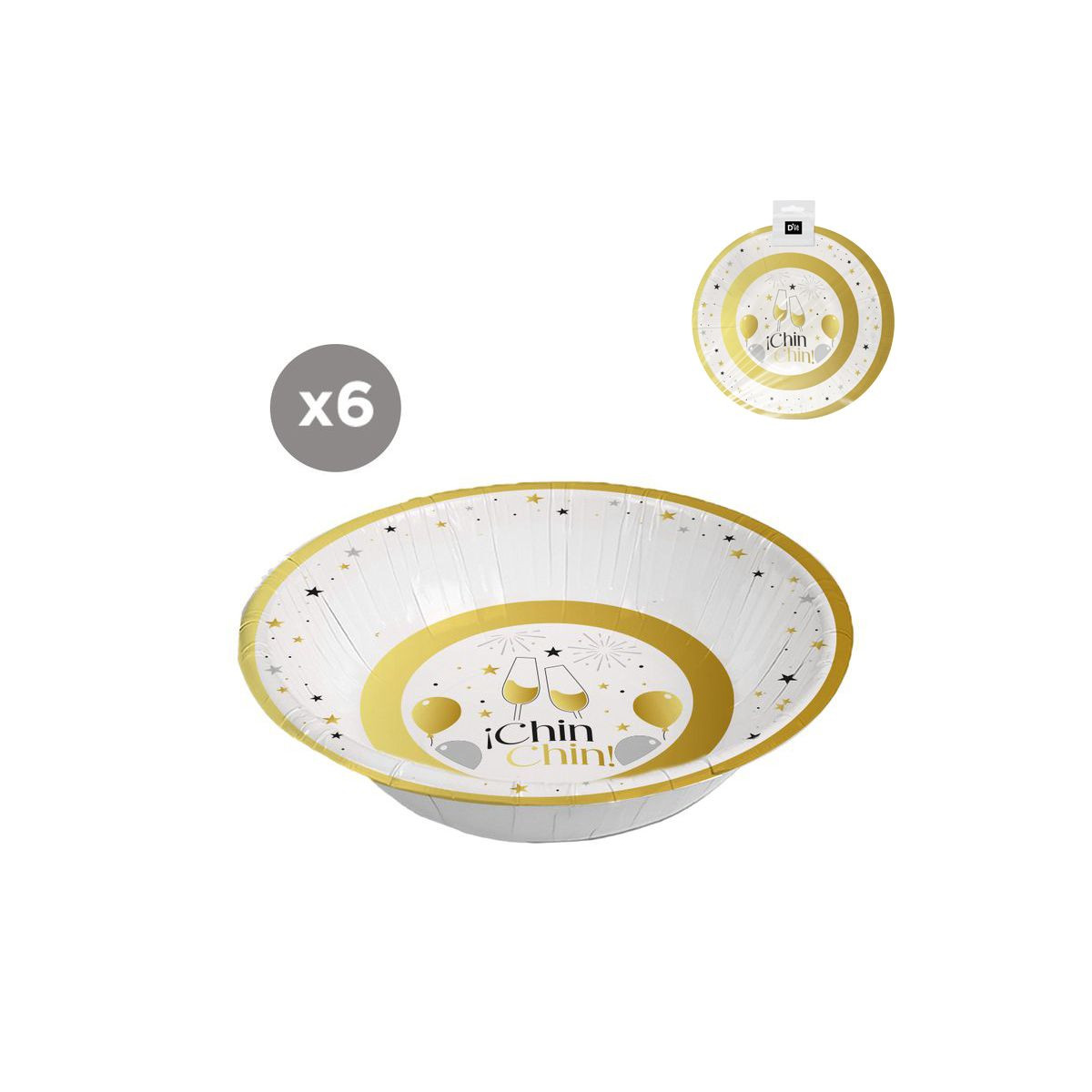 Bols jetables fête 6 unités 17,5 cm chin chin