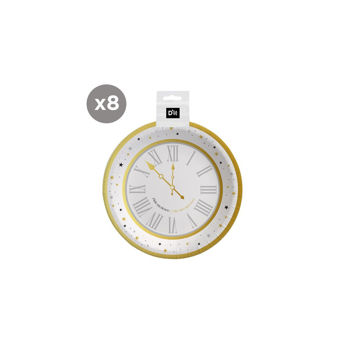 Assiettes jetables Réveillon 8 unités 18cm horloge