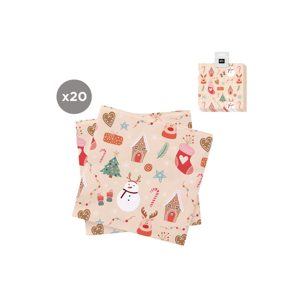 Serviettes en papier Noël 20 unités 33x33 motifs enfantins