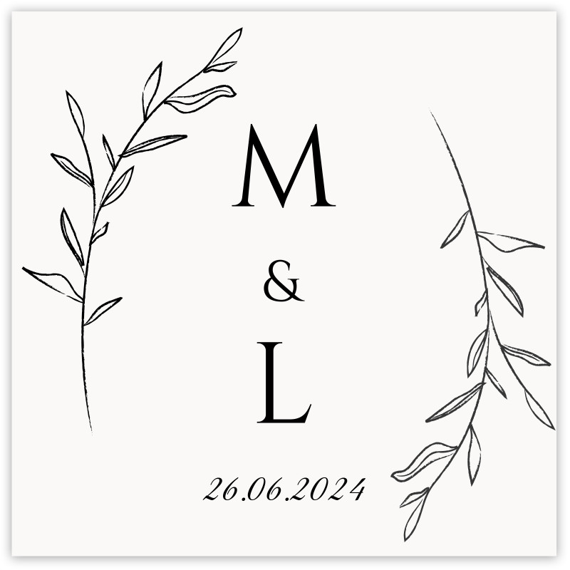 Autocollant personnalisé 5 x 5 cm avec initiales pour mariage