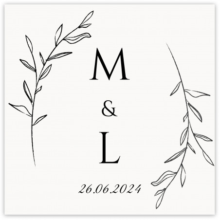 Autocollant personnalisé 5 x 5 cm avec initiales pour mariage