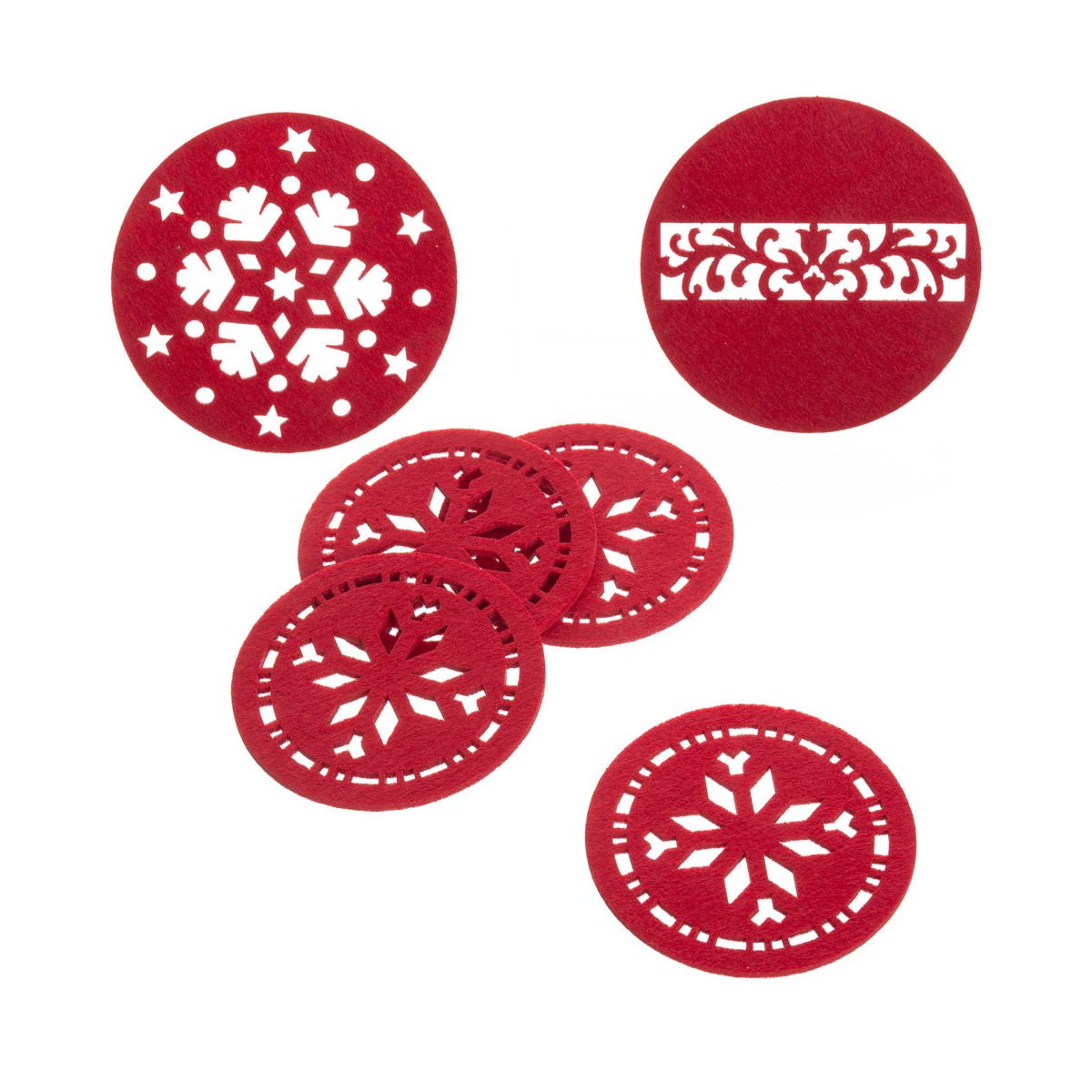 Sous-verres de Noël en feutre rouge découpé, 4 unités pour décoration