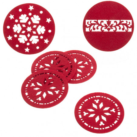Sous-verres de Noël en feutre rouge découpé, 4 unités pour décoration