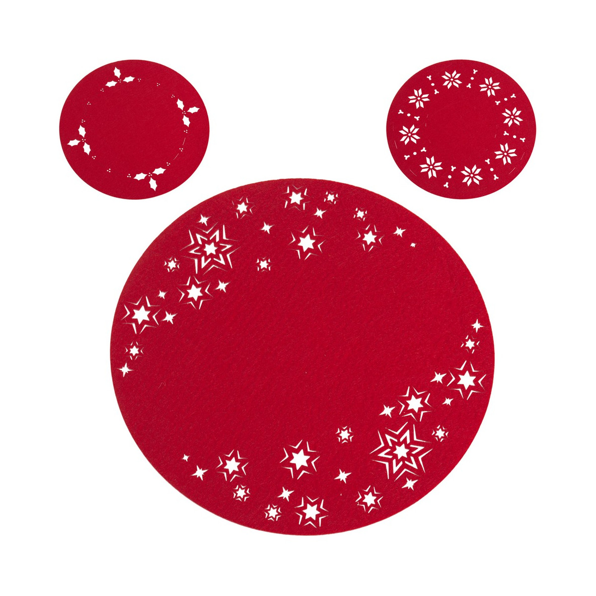 Set de table de Noël rond en feutre rouge avec détails découpés pour la décoration