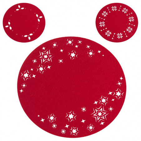 Set de table de Noël rond en feutre rouge avec détails découpés pour la décoration