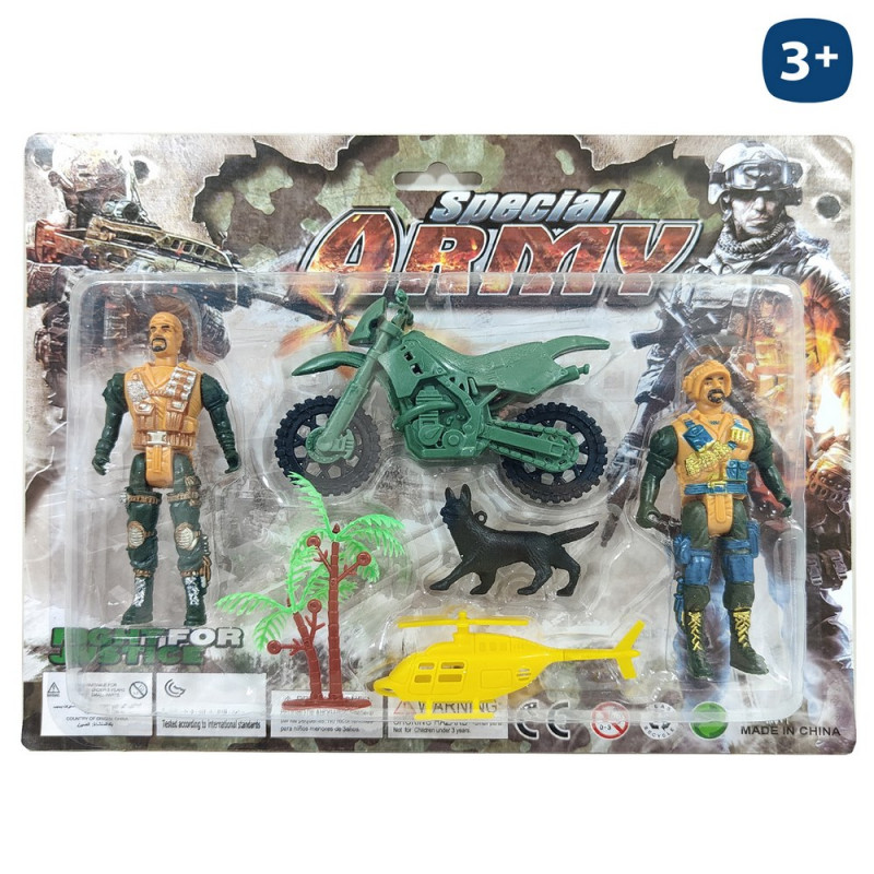 Figurines militaires 2 unités de soldats avec moto et accessoires pour jouer