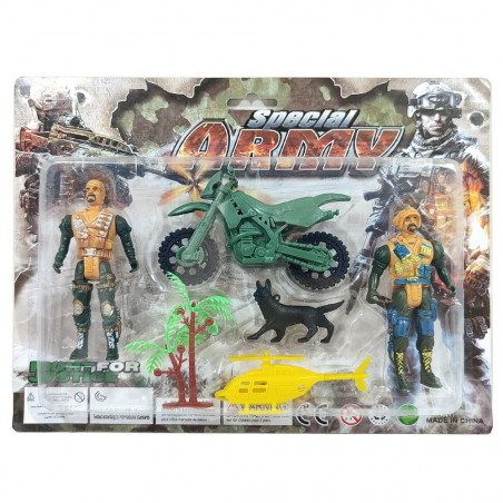 Figurines militaires 2 unités de soldats avec moto et accessoires pour jouer