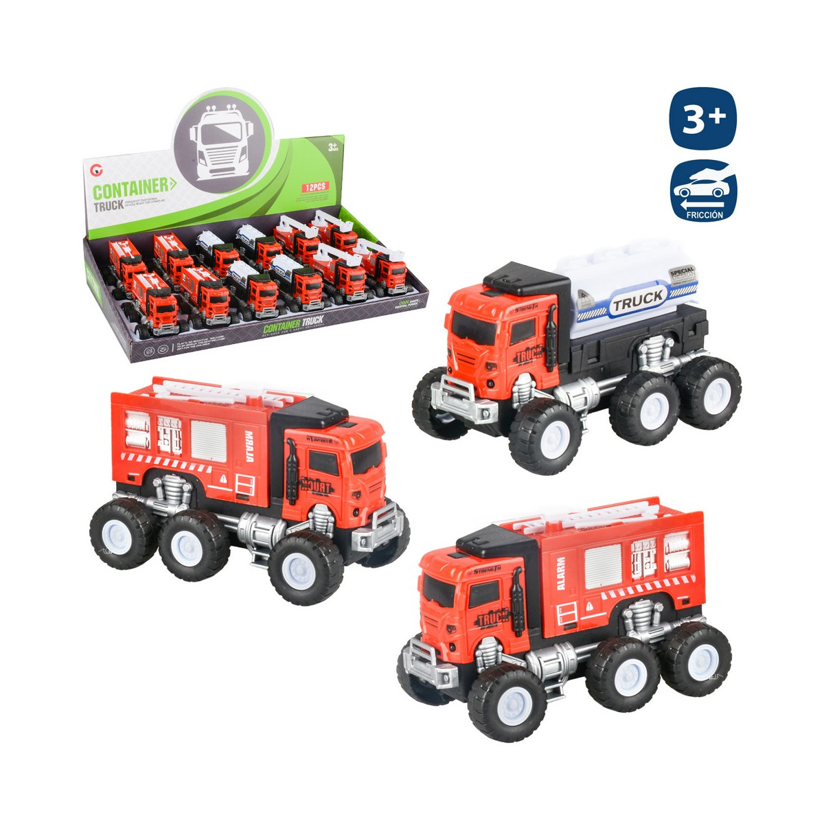 Camion de pompier jouet avec 6 méga roues à friction