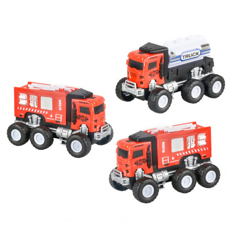 Camion de pompier jouet avec 6 méga roues à friction