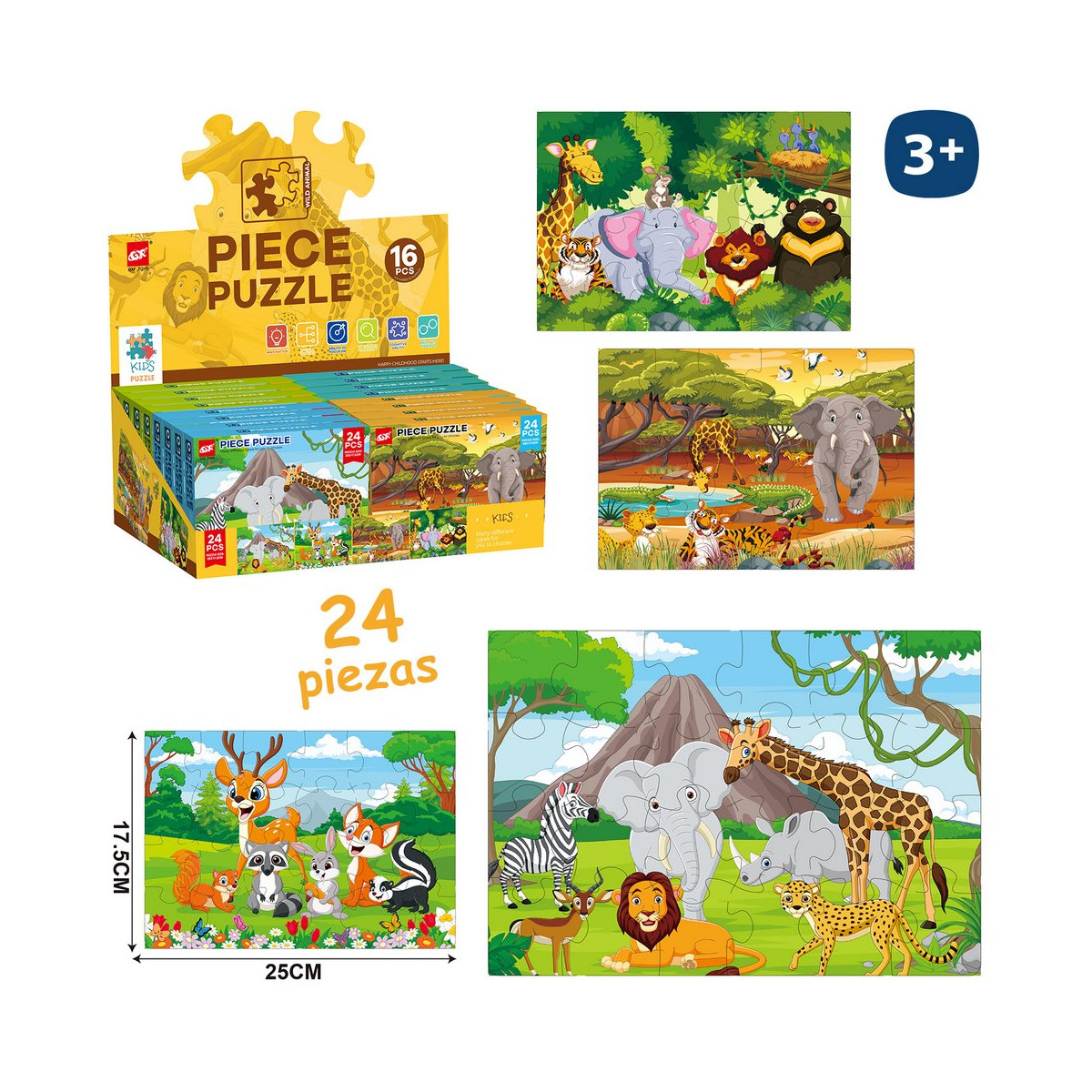 Puzzle de 24 pièces animaux sauvages jungle enfant