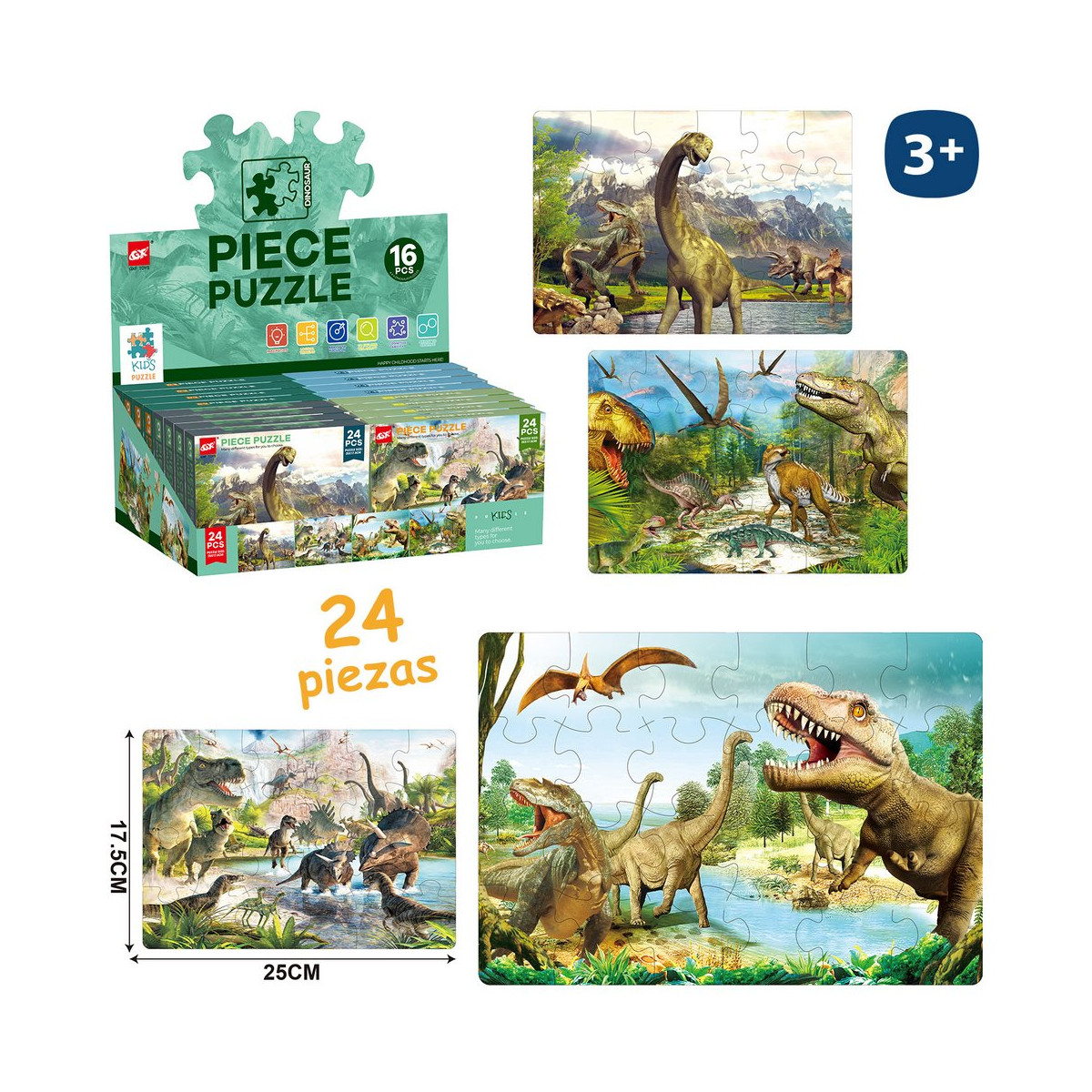 Puzzle de 24 pièces de dinosaures réalistes pour enfants à offrir