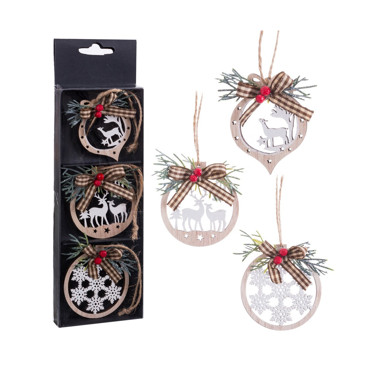 Pendentifs de Noël en bois en paquet de 3 unités