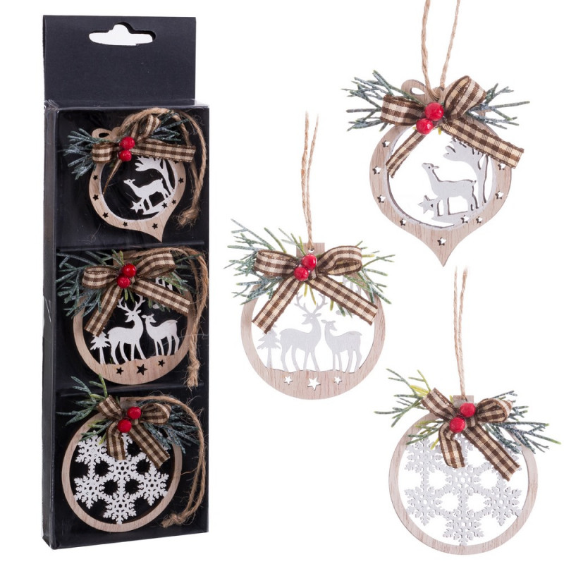 Pendentifs de Noël en bois en paquet de 3 unités