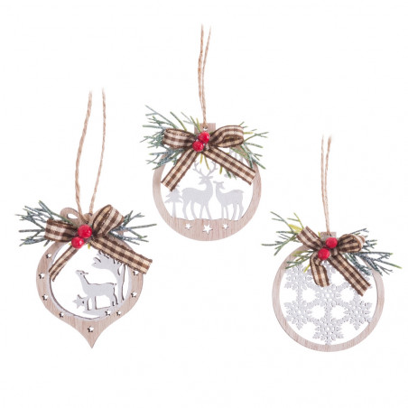 Pendentifs de Noël en bois en paquet de 3 unités