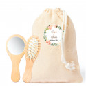 Miroir et peigne en bois dans un sac en tissu personnalisé pour les détails