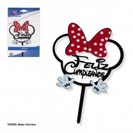 Topper de gâteau d'anniversaire avec oreilles et nœud style Minnie