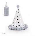Chapeau de fête à pois argenté métallisé avec pompons de 22 cm